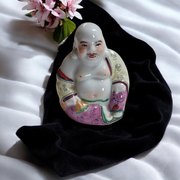 Vintage 1970 Hand-Painted Laughing Buddha Figurine – Porcelain, Feng Shui - Picture 2 of 12